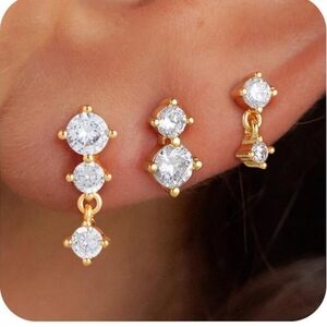 Stackable Gold Cubic Zirconia Drop Stud Earrings - Women Jewelry